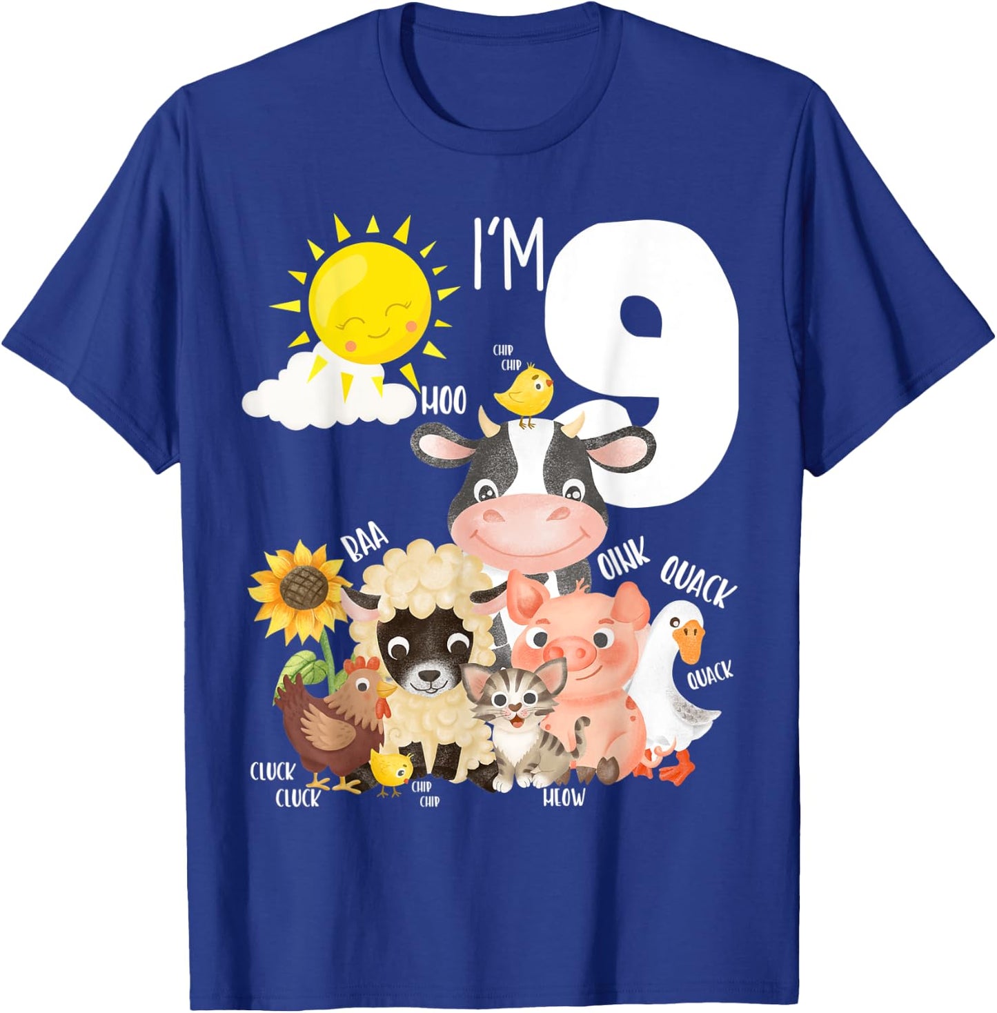 9th Birthday Barnyard Barn Farm Animals Sounds Age 9 Farm T-Shirt - T-Shirt | Royal