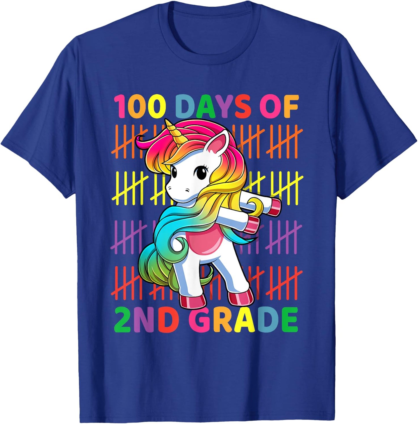100 Days of 2nd Grade Unicorn Flossing 100th Day Of School T-Shirt - T-Shirt | Royal
