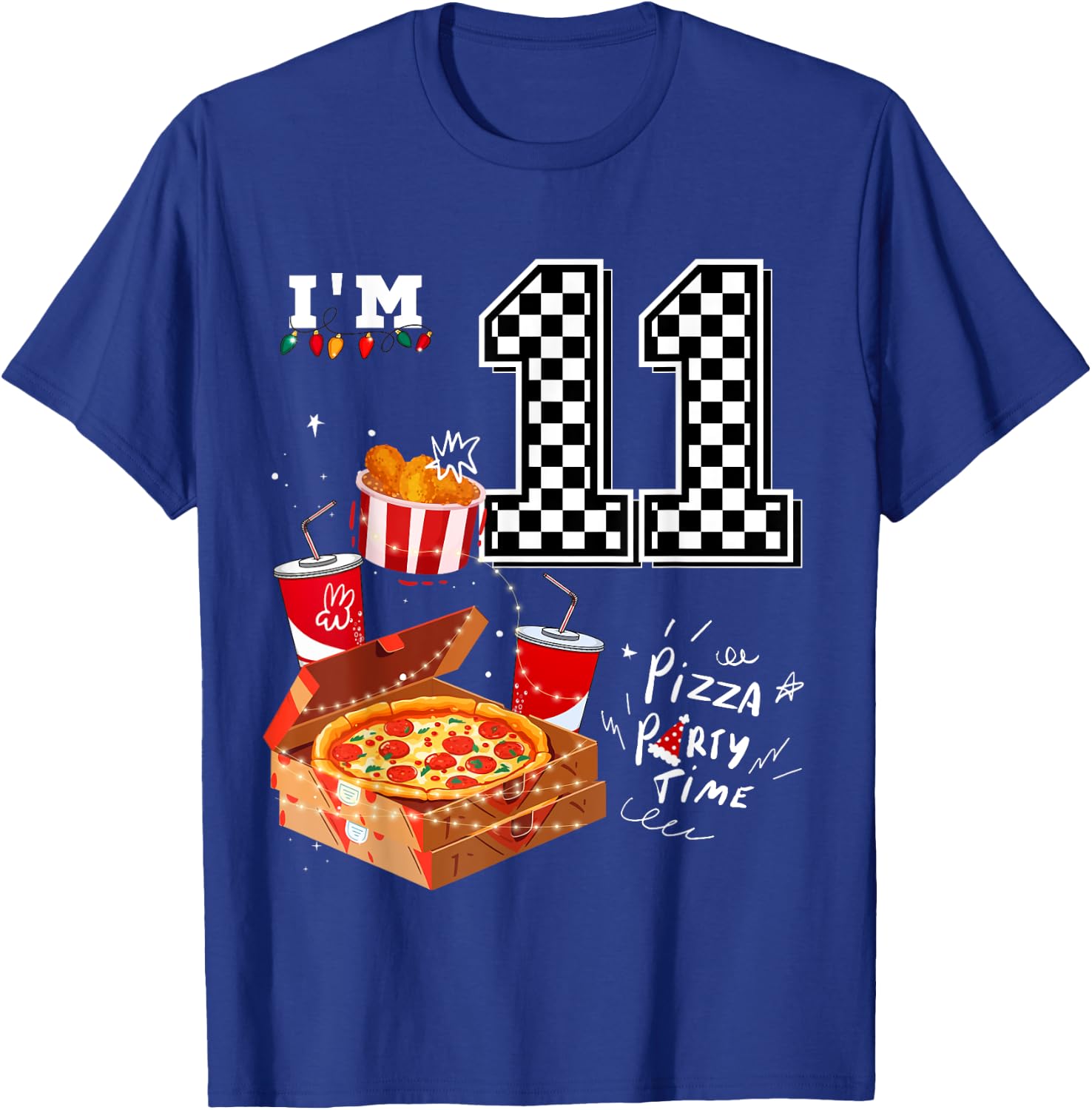 Funny Pizza Lover 11th Birthday Crew 11 Years Old Boys Match T-Shirt - T-Shirt | Royal