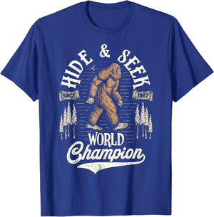 Bigfoot Hide And Seek World Champion Sasquatch Retro Vintage T-Shirt - T-Shirt | Royal