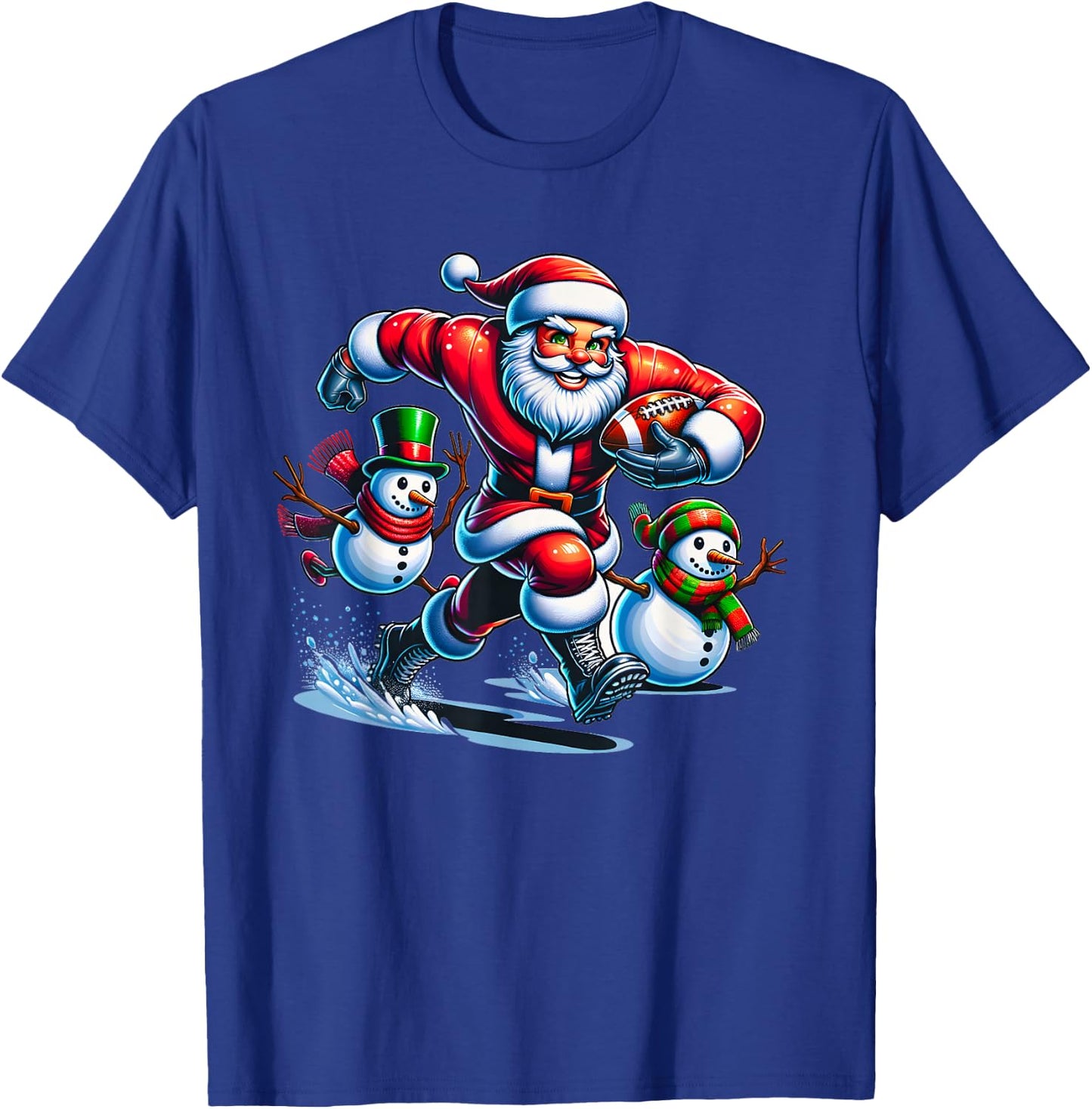 Christmas Football Santa Playing Football T-Shirt - T-Shirt | Royal