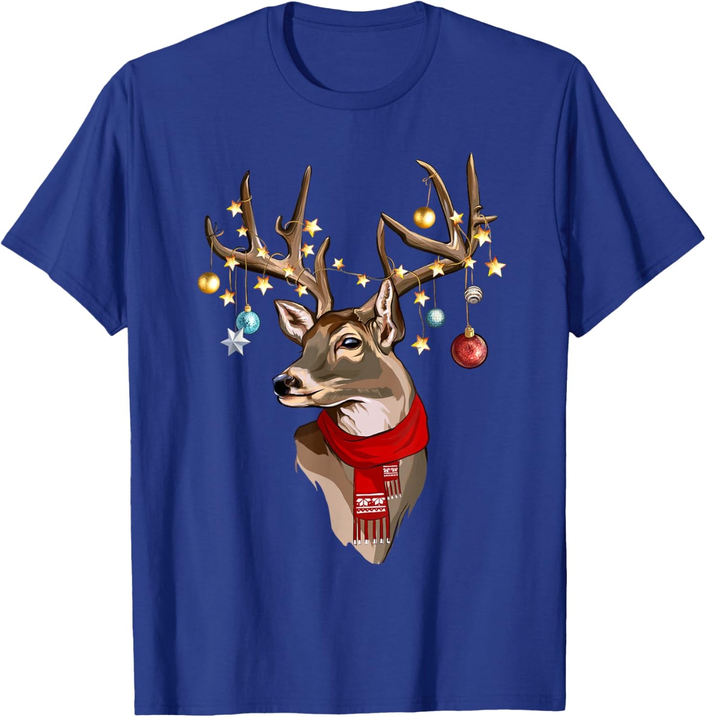 Buck Deer Antlers Christmas Lights Scarf Xmas Party T-Shirt - T-Shirt | Royal