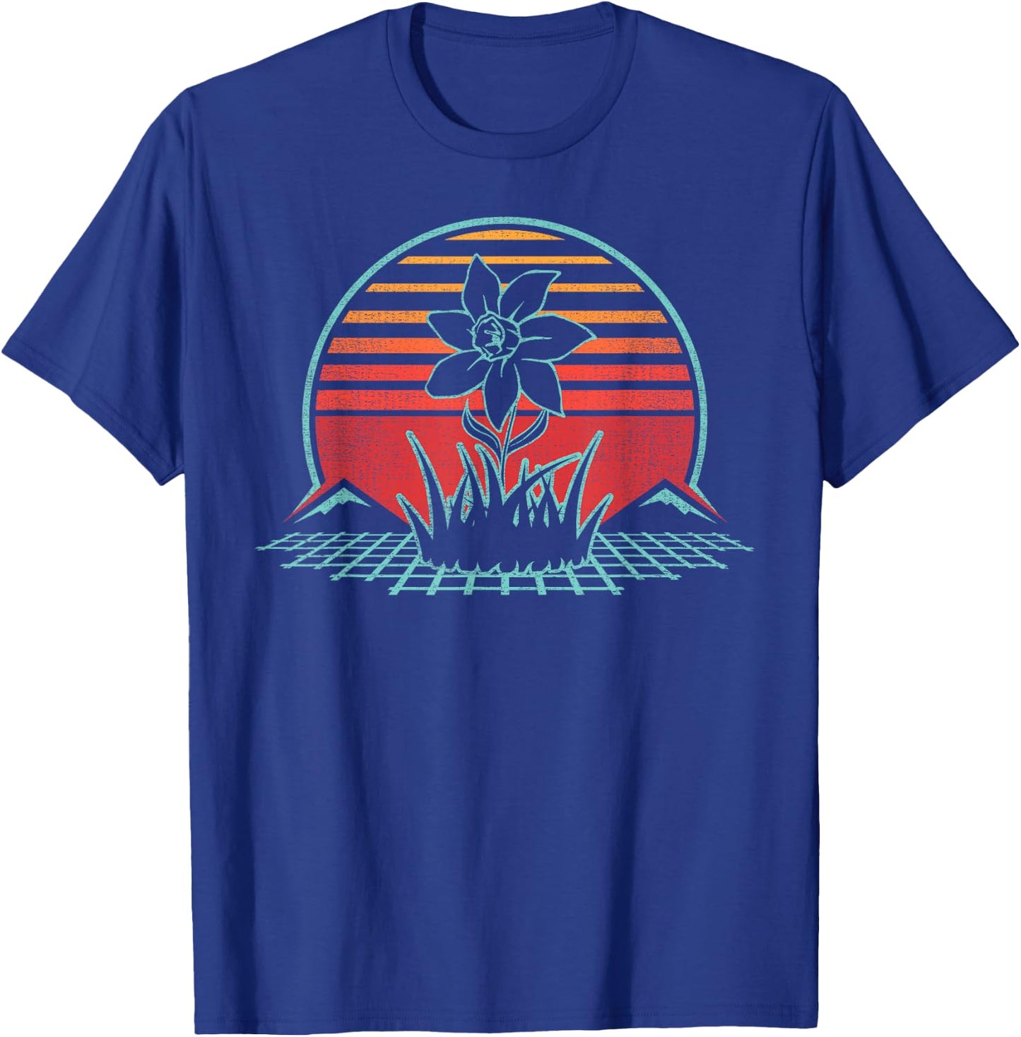 Daffodils Flower Retro Vintage 80s Style T-Shirt - T-Shirt | Royal
