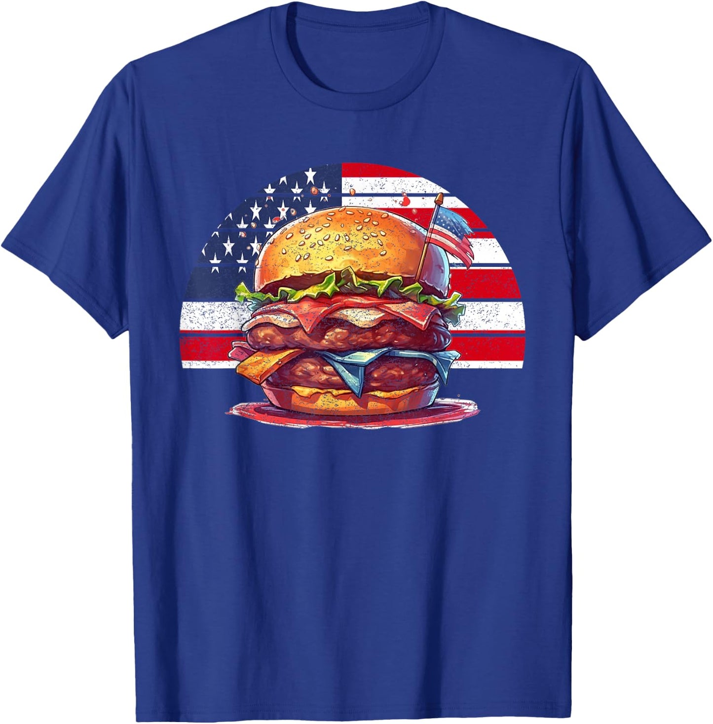 4th Of July Burger Vintage American USA Flag Women T-Shirt - T-Shirt | Royal