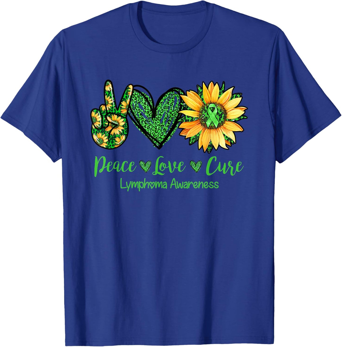 Daisy Peace Love Cure Lymphoma Awareness Gift T-Shirt - T-Shirt | Royal