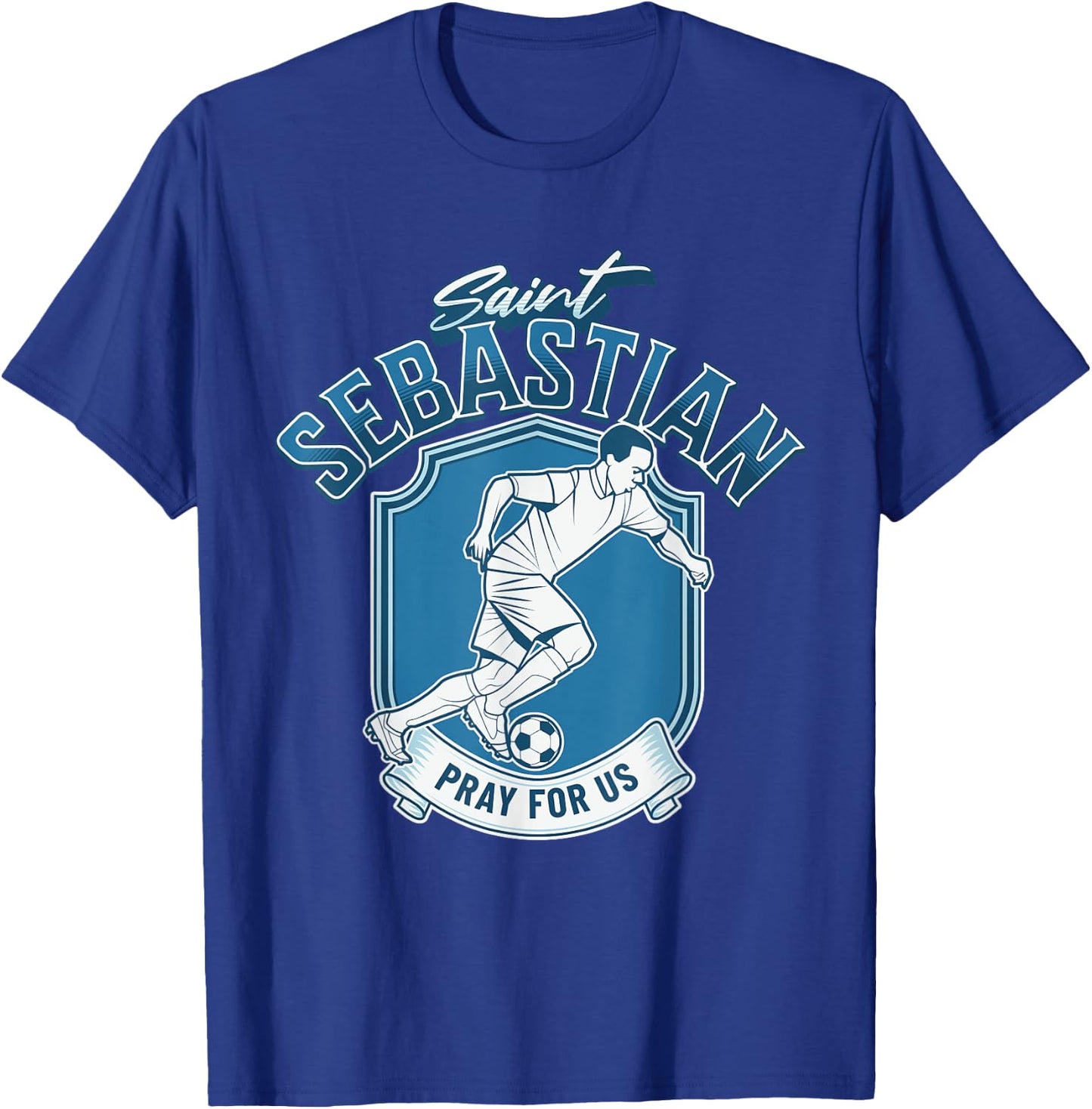 St Sebastian Patron Saint of Athletes Soccer Ball Football T-Shirt - T-Shirt | Royal