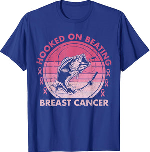 Hooked on Beating Breast Cancer Awareness Fishing Vintage T-Shirt - T-Shirt | Royal