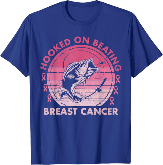 Hooked on Beating Breast Cancer Awareness Fishing Vintage T-Shirt - T-Shirt | Royal