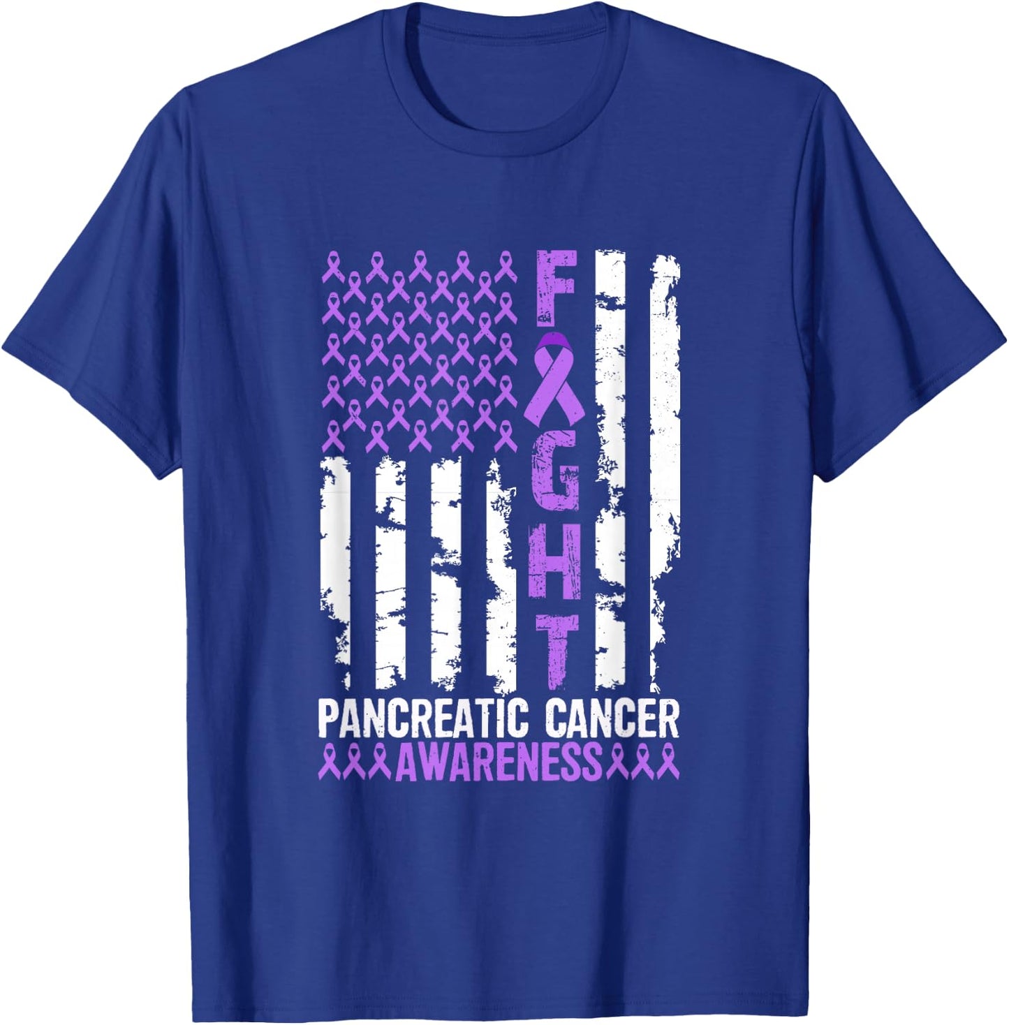 Fight Flag Purple Ribbon Support Pancreatic Cancer Awareness T-Shirt - T-Shirt | Royal