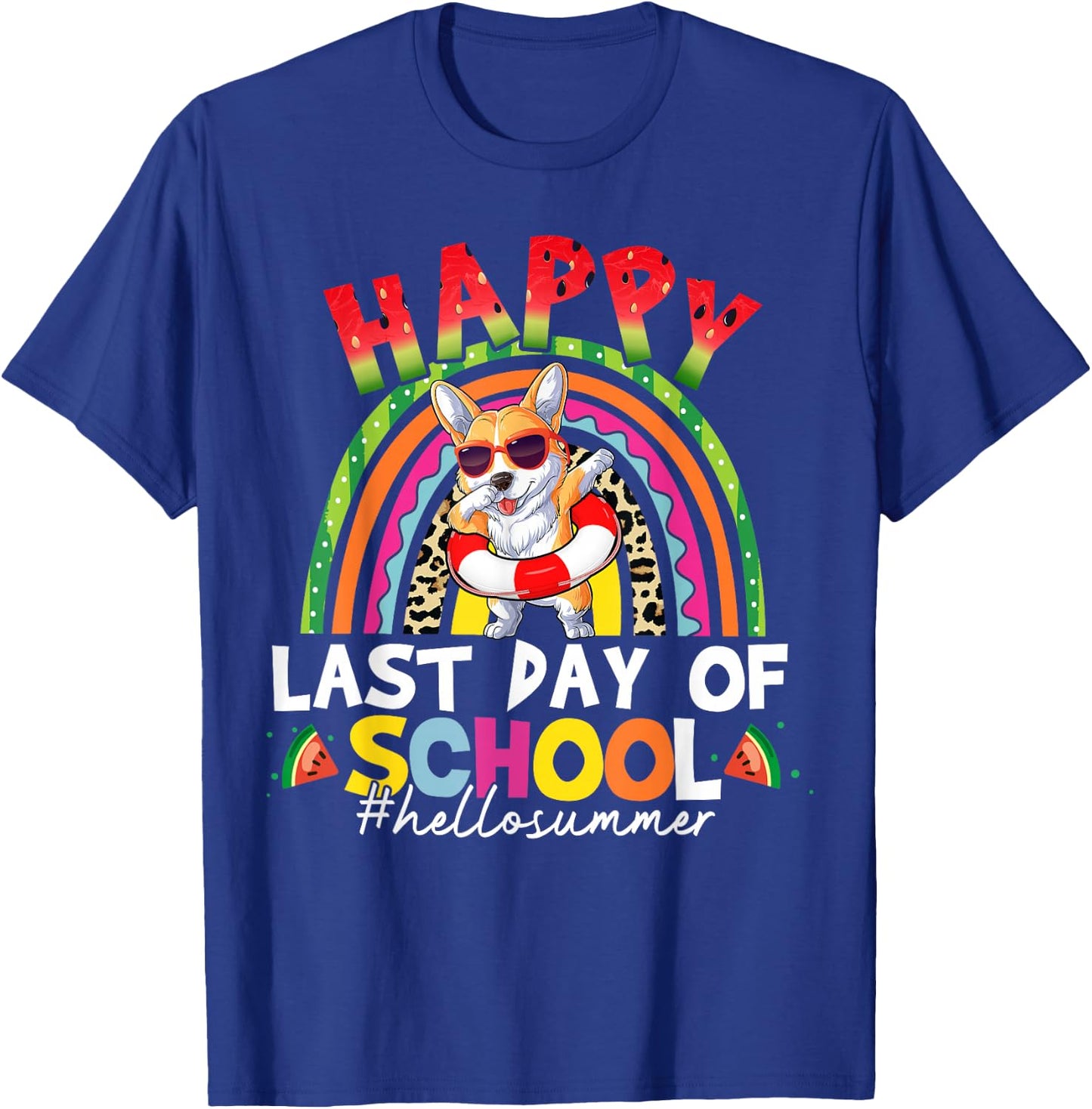 Happy Last Day of School Corgi Dabbing Rainbow Summer School T-Shirt - T-Shirt | Royal