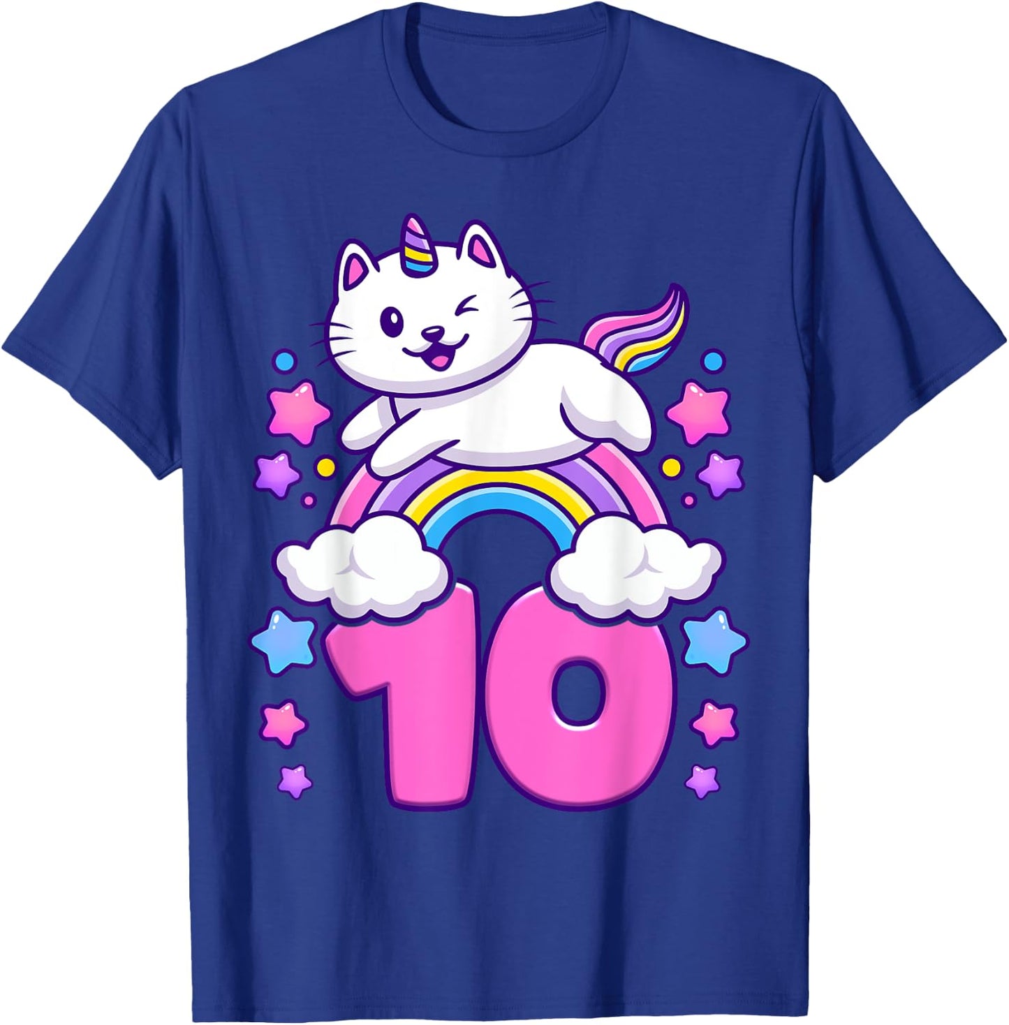 Birthday girl 10 years old, cat, unicorn, 10th birthday T-Shirt - T-Shirt | Royal