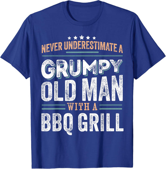 Grumpy Old Man with a Bbq grill Funny Dad Gifts T-Shirt - T-Shirt | Royal