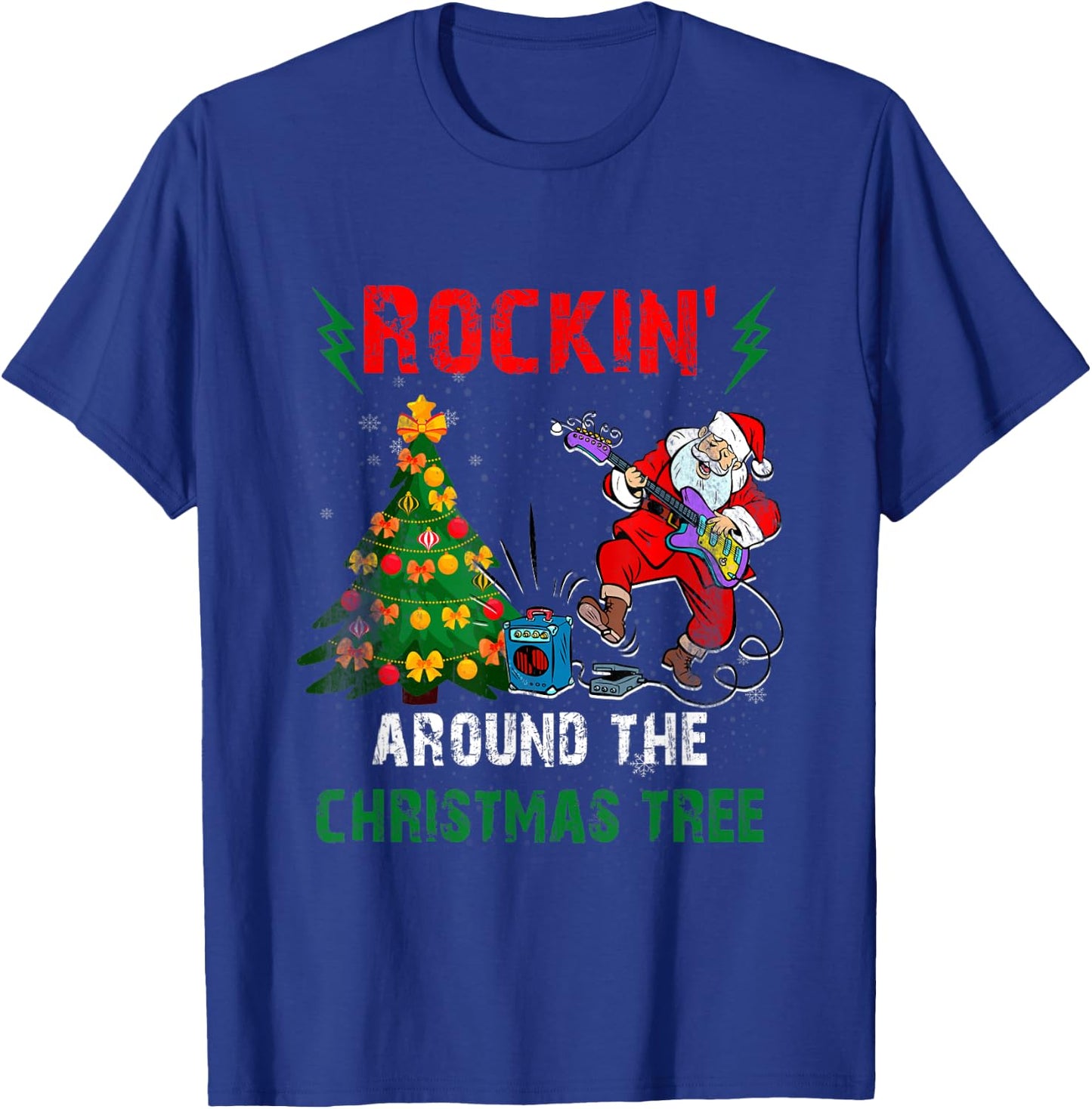 Rockin Around Christmas Tree Funny Rocker Santa Music T-Shirt - T-Shirt | Royal
