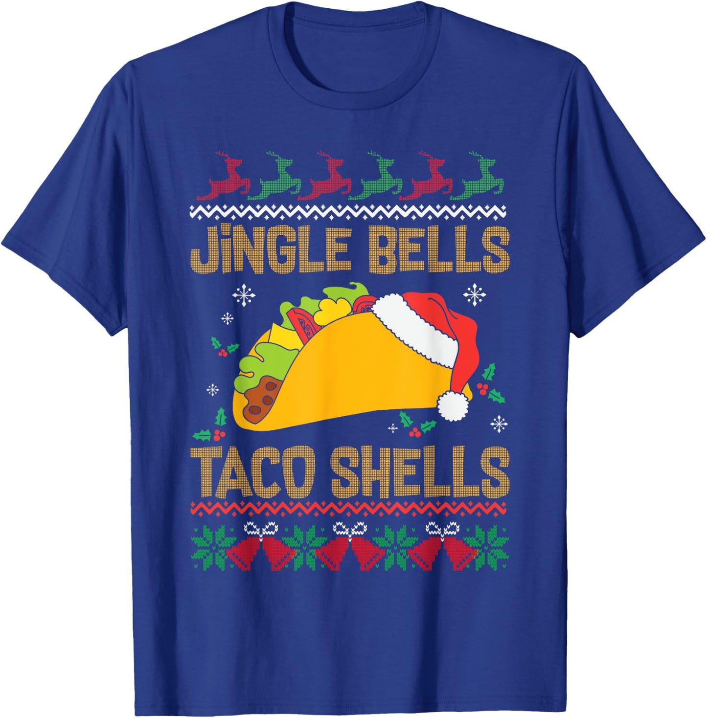 Ugly Christmas Fast Food Joke Jingle Bells Taco Shells T-Shirt - T-Shirt | Royal