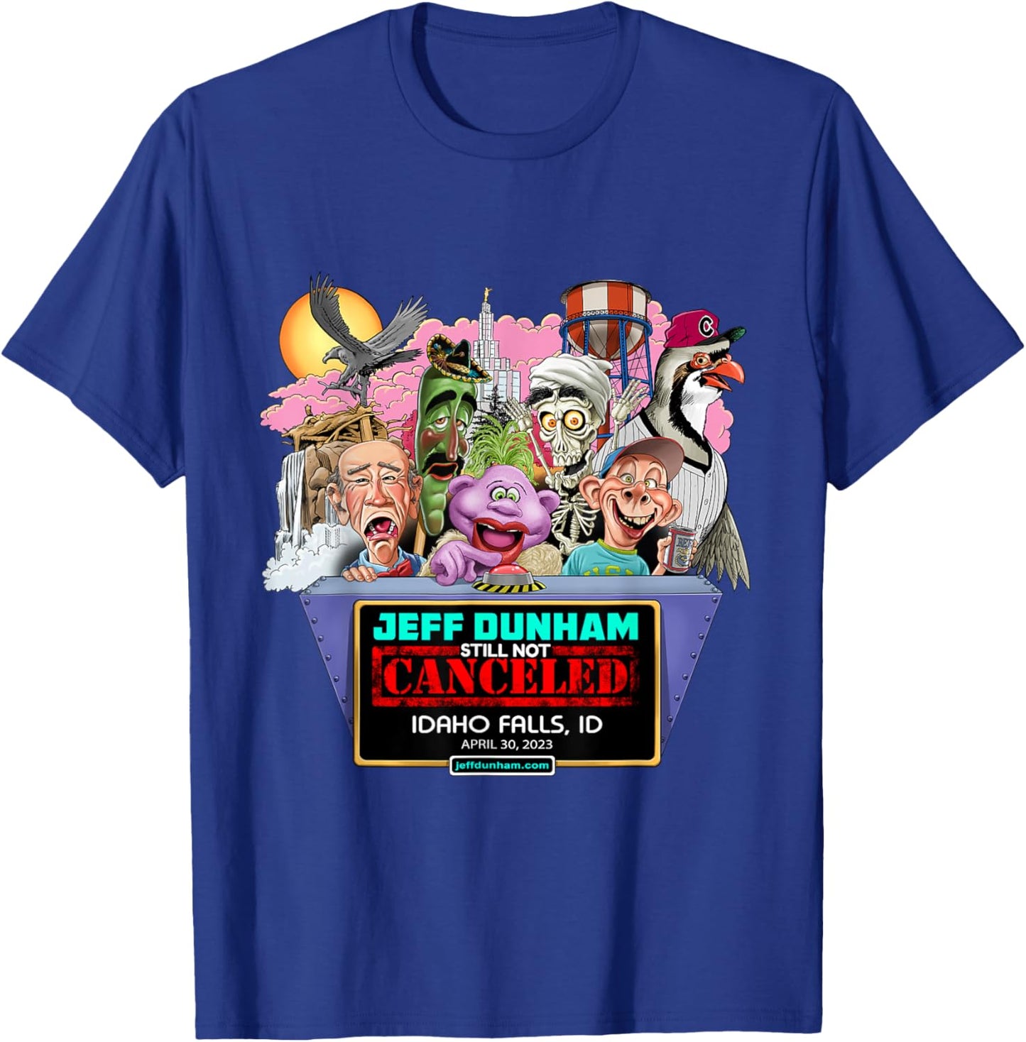 Jeff Dunham Idaho Falls, ID (2023) T-Shirt - T-Shirt | Royal