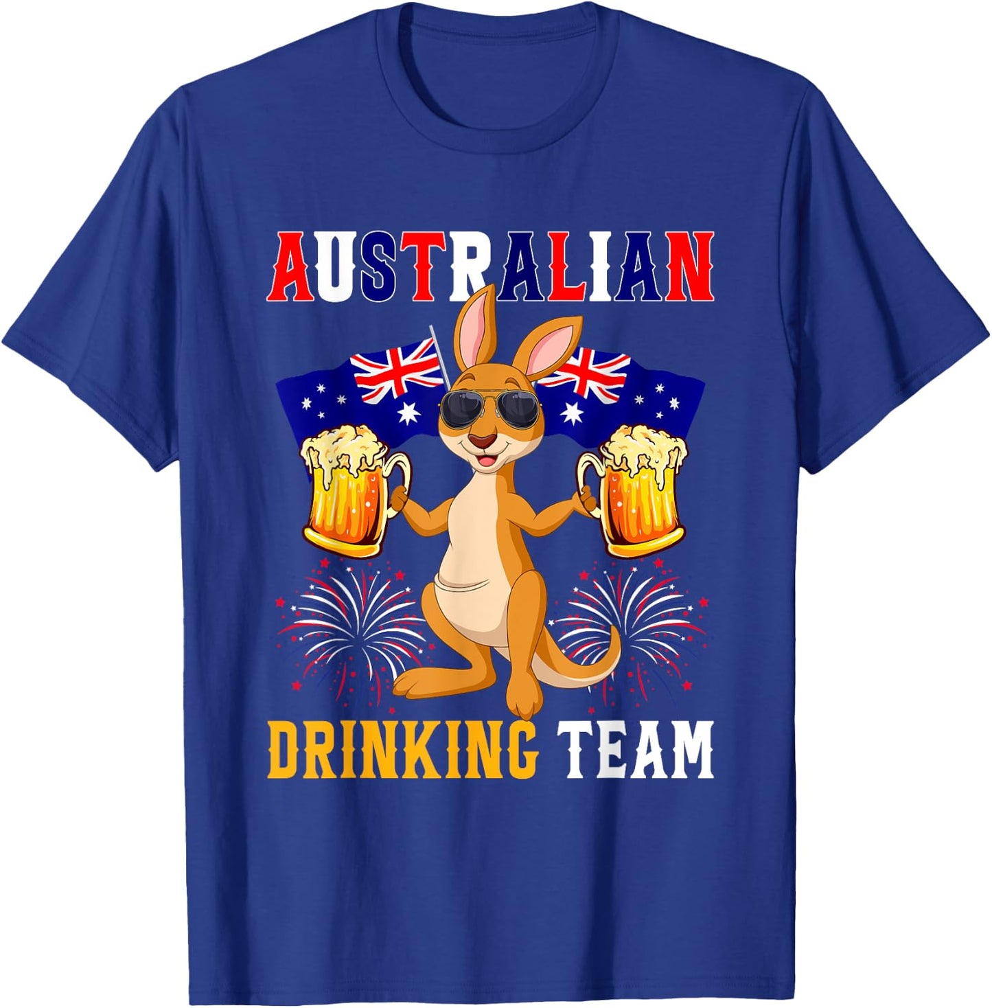 Australian Drinking Team Kangaroo Sunglasses Holding Beers T-Shirt - T-Shirt | Royal