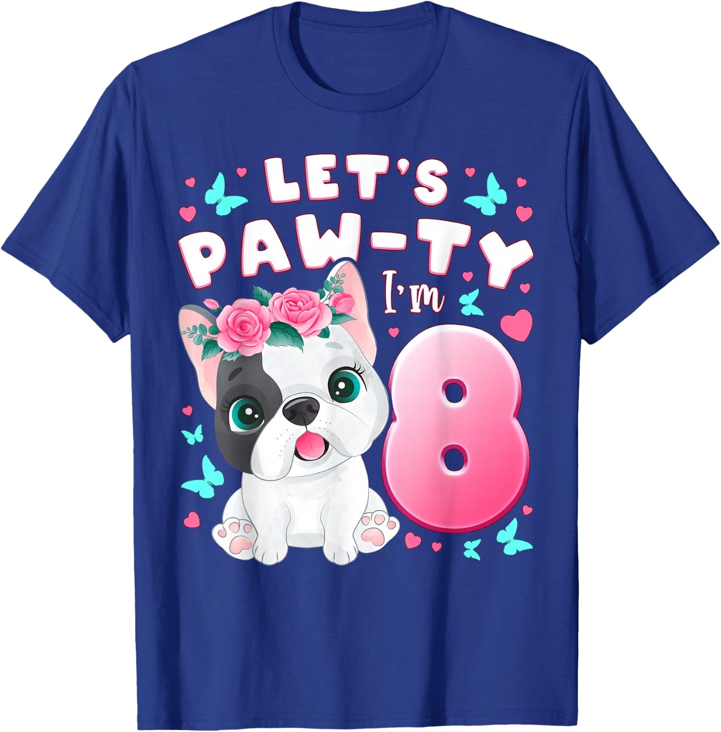 8th Birthday Girl 8 Years Dog Puppy Number 8 T-Shirt - T-Shirt | Royal