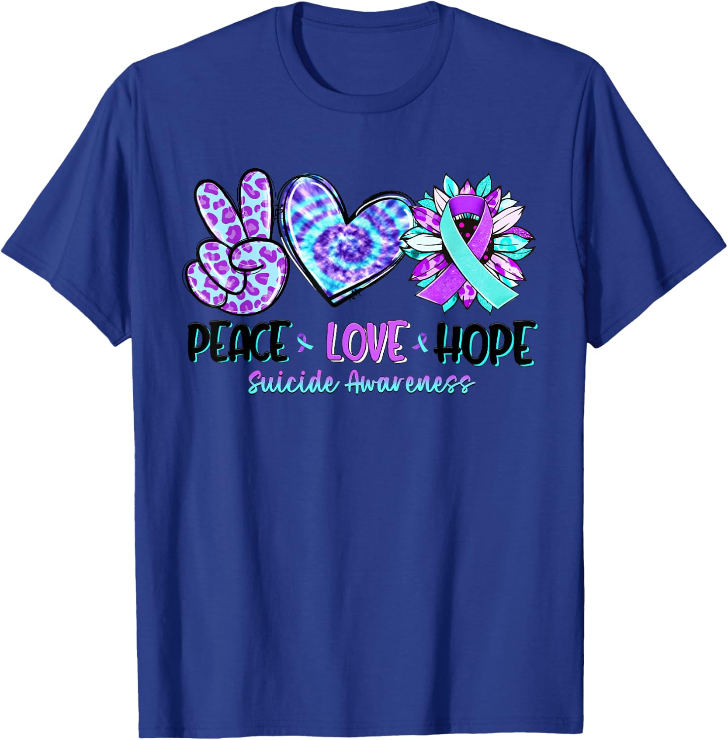 Peace Love Hope Sunflower Leopard Suicide Awareness Gifts T-Shirt - T-Shirt | Royal