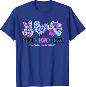 Peace Love Hope Sunflower Leopard Suicide Awareness Gifts T-Shirt - T-Shirt | Royal