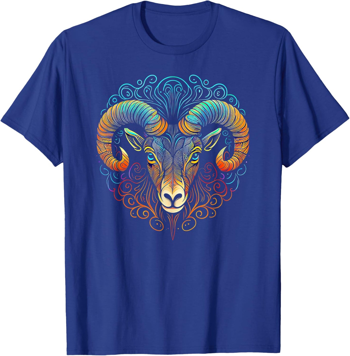 Ram Face and Head Colorful Mandala Pattern - Ram T-Shirt - T-Shirt | Royal