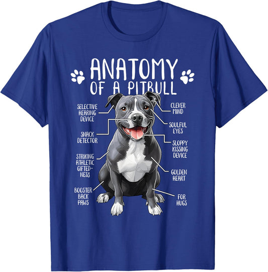 Funny Anatomy Pitbull Dog Cute Pittie Lover Pit Bull Owner T-Shirt - T-Shirt | Royal