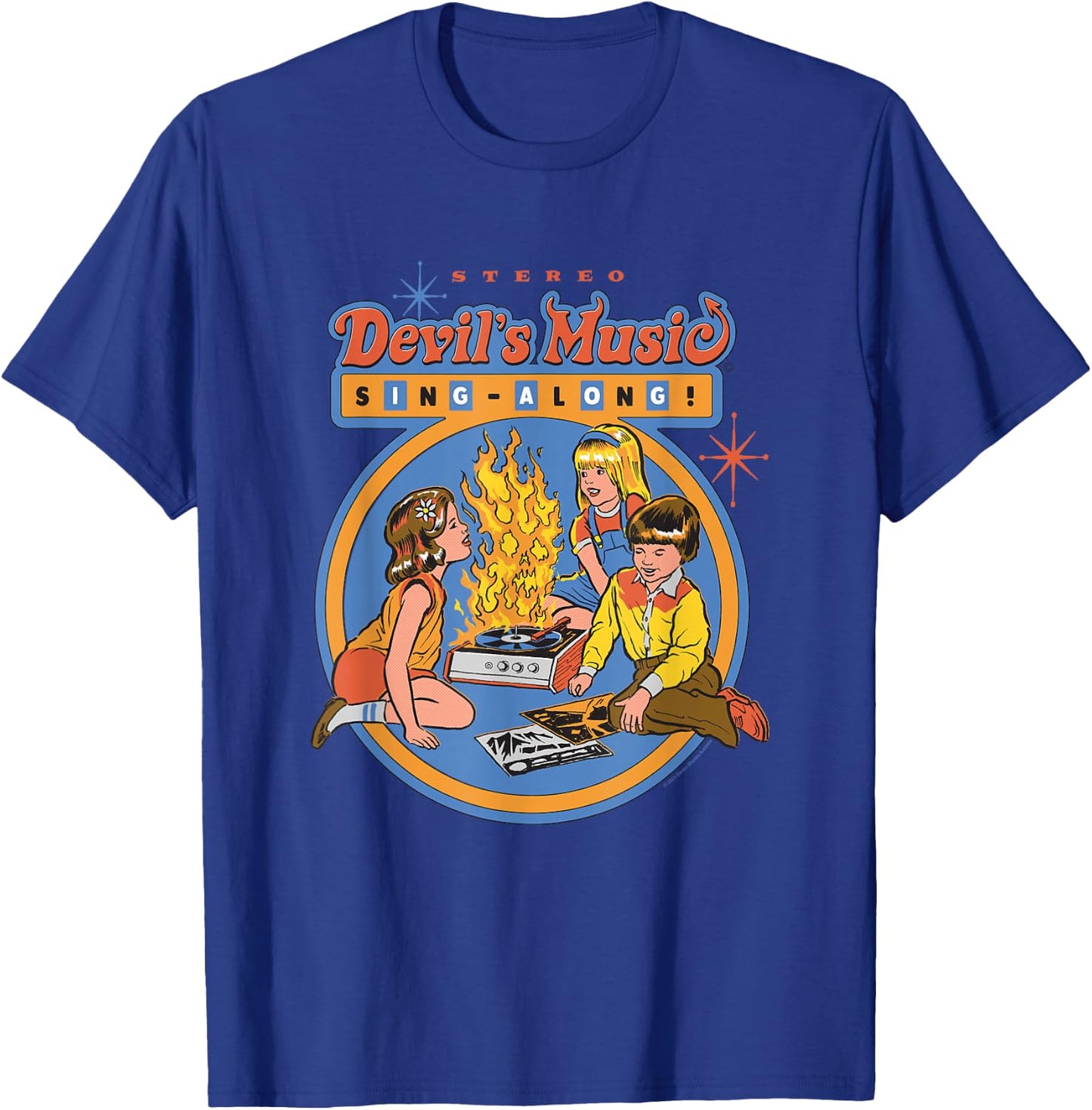 Steven Rhodes Devil's Music Rock & Roll Retro Dark Humor T-Shirt - T-Shirt | Royal