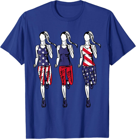 Patriotic Running 4th of July Shirt USA Flag Women Runner T-Shirt - T-Shirt | Royal