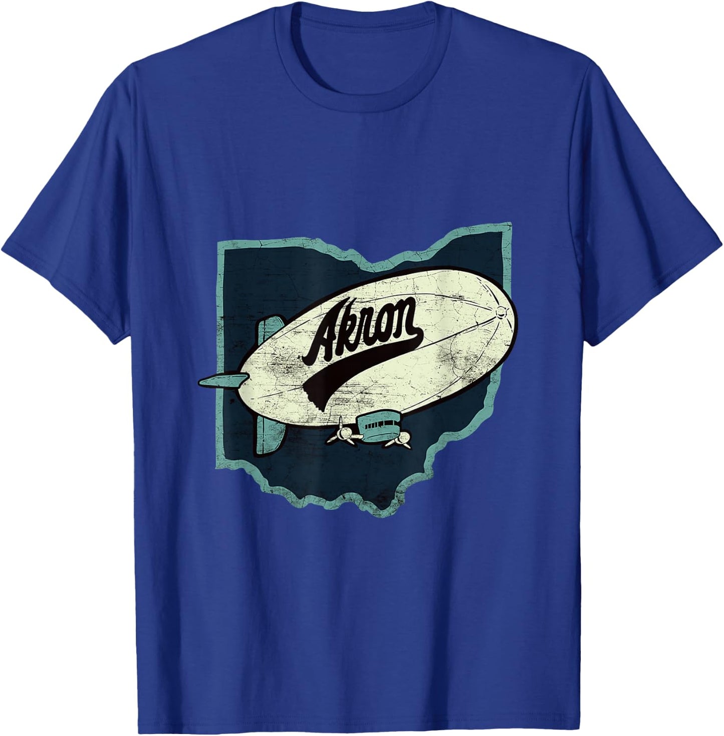 Vintage Distressed Akron Blimp Ohio Map T-Shirt - T-Shirt | Royal