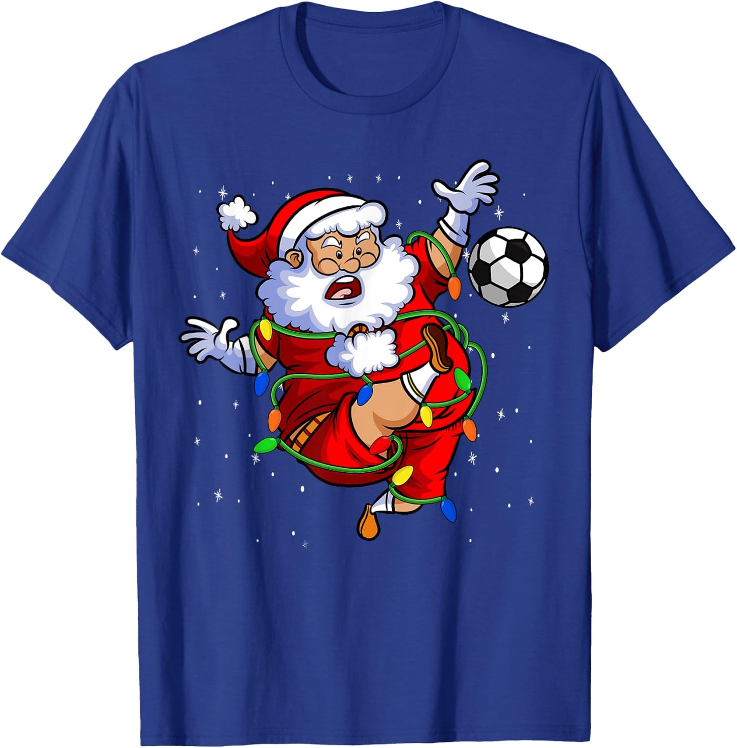 Santa Soccer Ball Funny Kids Soccer Player Christmas Lights T-Shirt - T-Shirt | Royal