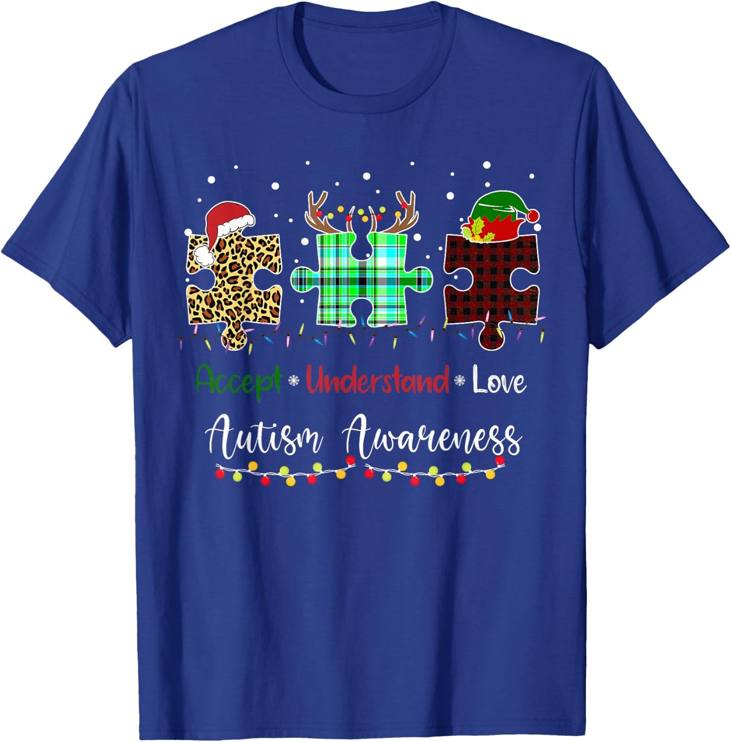 Accept Understand Love Autism Awareness Puzzle Christmas T-Shirt - T-Shirt | Royal