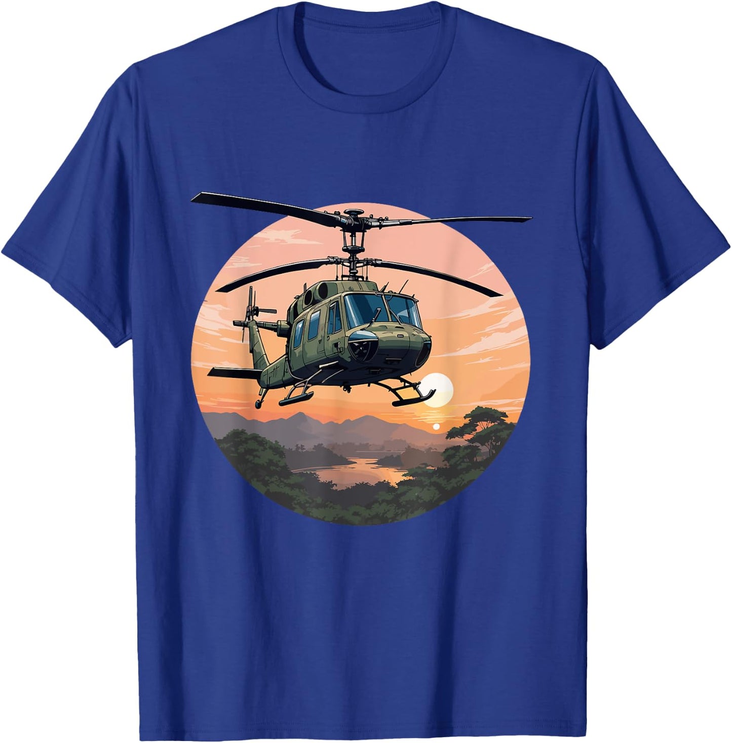 UH-1 Huey Helicopter Vintage Sunset Vietnam Chopper T-Shirt - T-Shirt | Royal