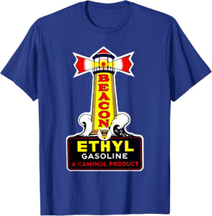Retro Vintage Gas Station Beacon Motor Oil Car Bikes Garage T-Shirt - T-Shirt | Royal