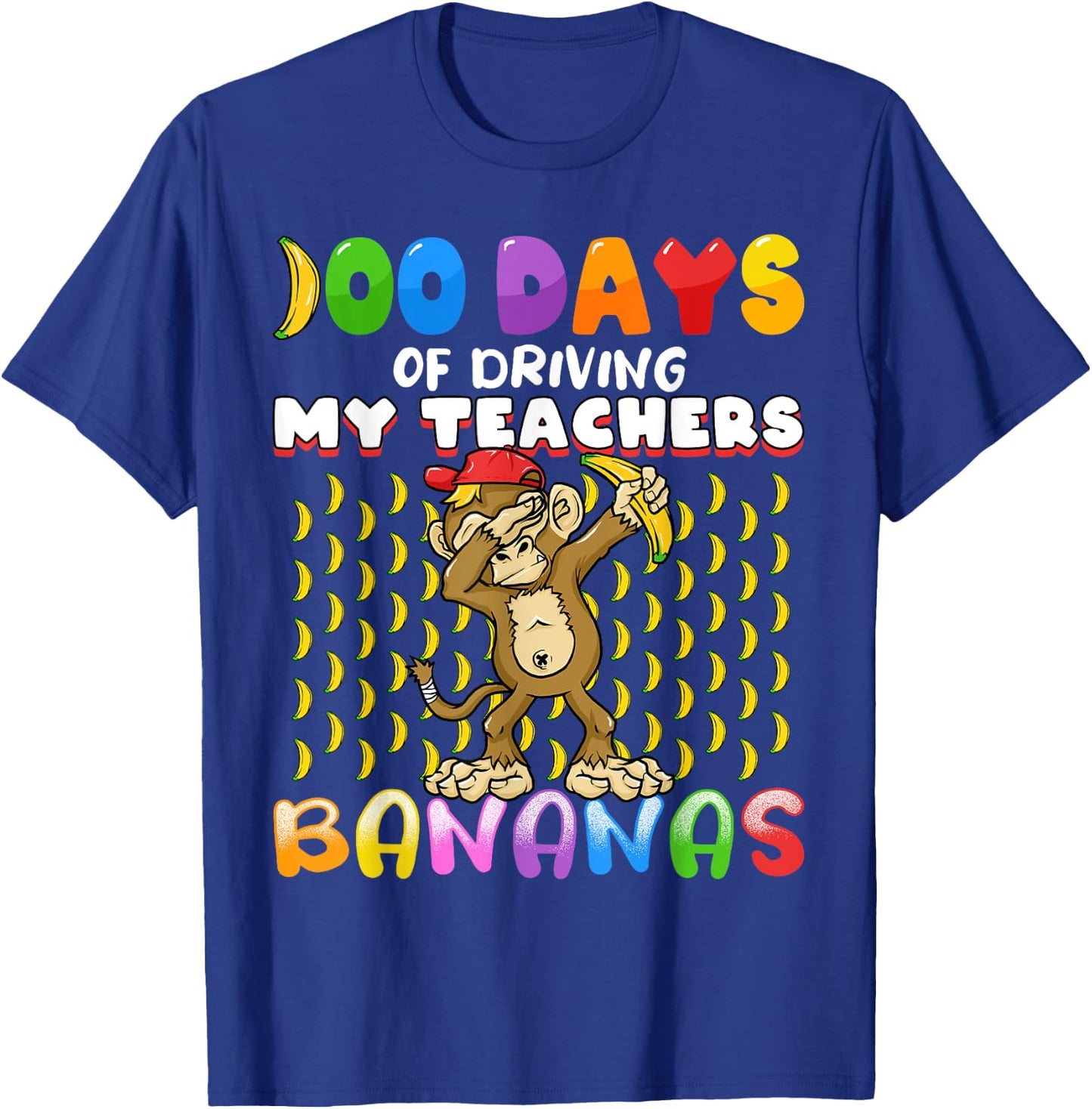 100 Days of Driving My Teachers Bananas Girls Boys Monkey T-Shirt - T-Shirt | Royal