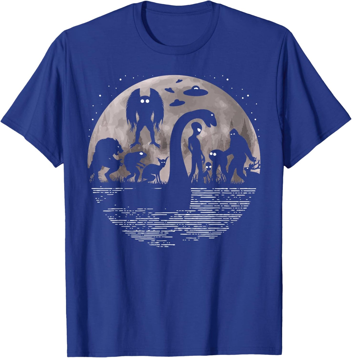 Bigfoot Loch Ness Monster Mothman And Aliens! Funny Cryptid T-Shirt - T-Shirt | Royal