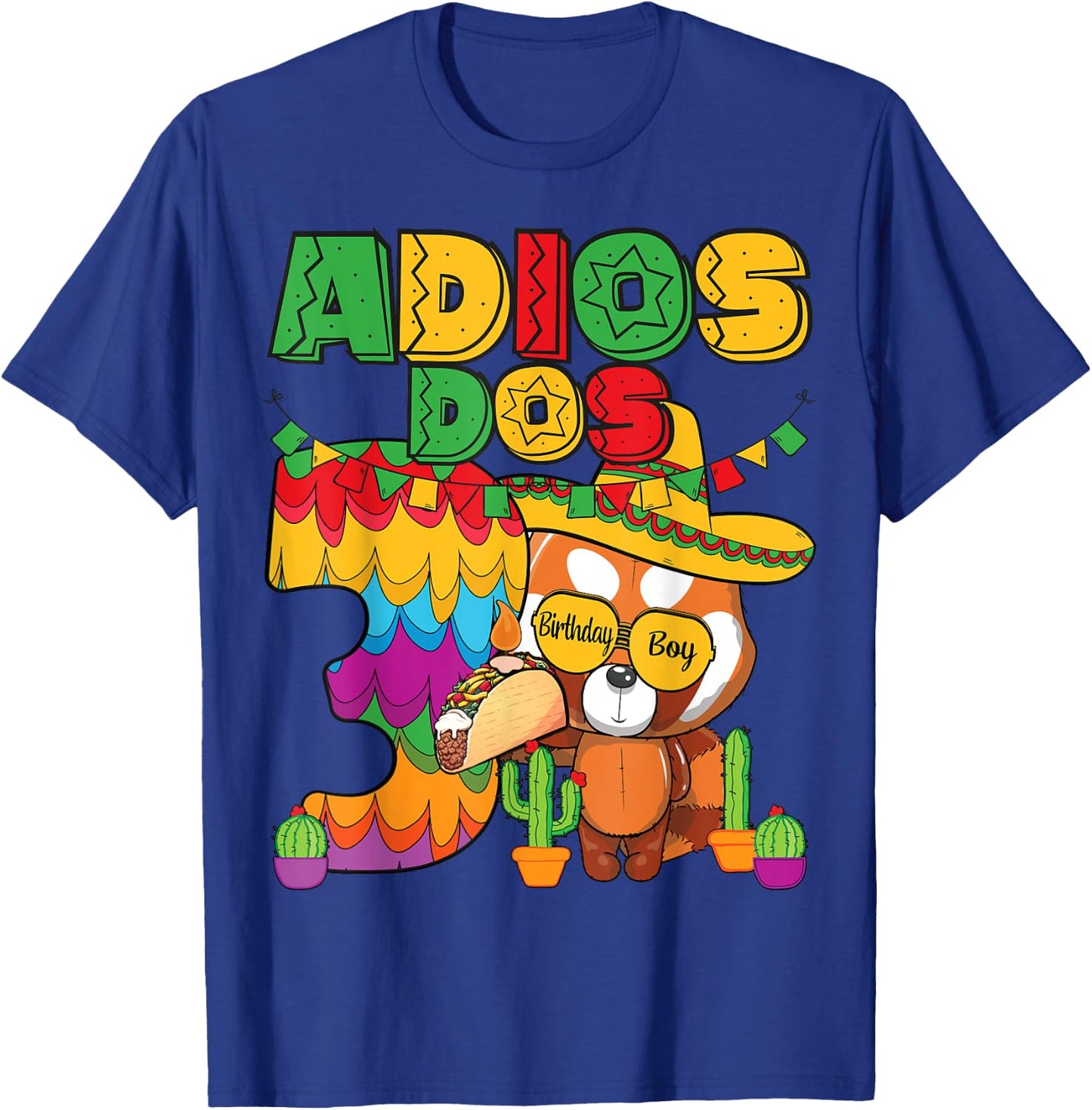Adios Dos 3 Year Old Boys Birthday Mexican Fiesta Theme T-Shirt - T-Shirt | Royal