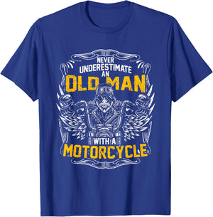 Never Underestimate An Old Man With A Motorcycle T-Shirt - T-Shirt | Royal