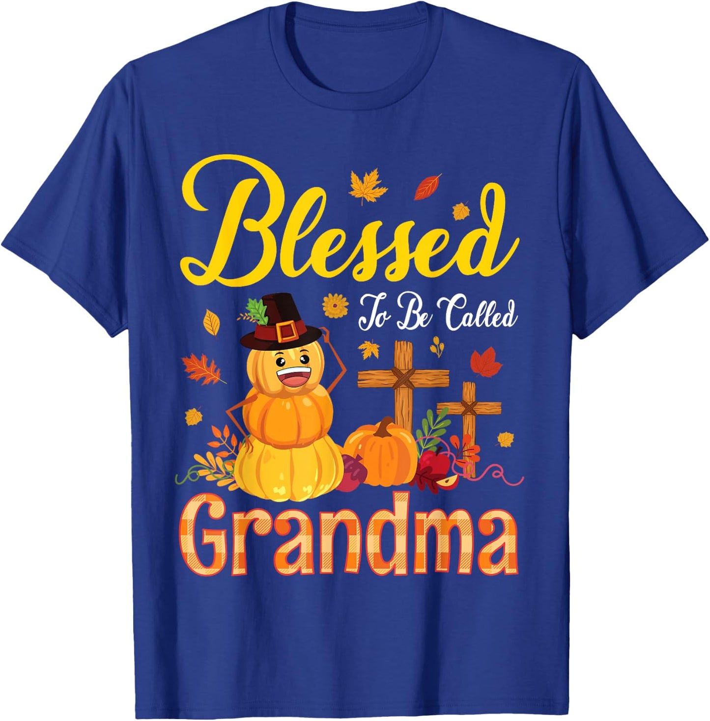 Flower Fruits Pumpkin Pilgrim Blessed To Be Called Grandma T-Shirt - T-Shirt | Royal