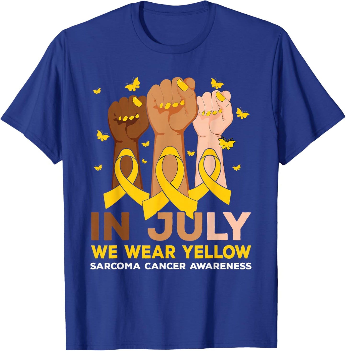 In July We Wear Yellow Sarcoma Cancer Awareness T-Shirt - T-Shirt | Royal