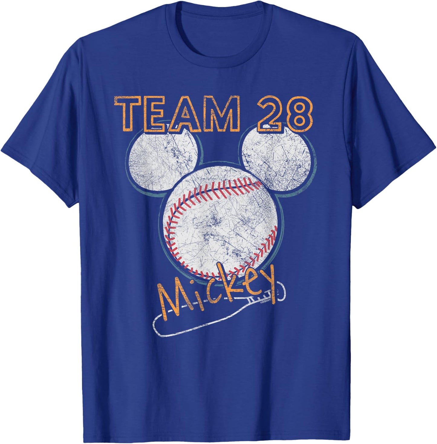 Disney Mickey Mouse Baseball Team 28 Sports Distressed T-Shirt - T-Shirt | Royal
