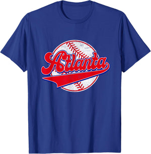 Atlanta Cityscape Vintage Baseball Men Women Kids T-Shirt - T-Shirt | Royal