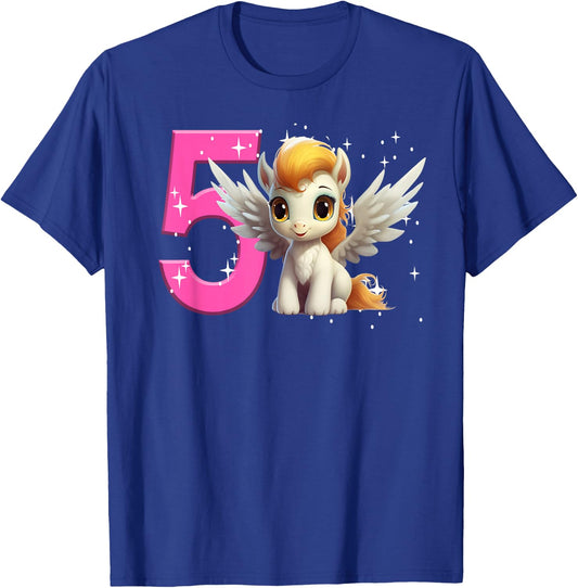 5th Birthday Girl Pegasus Birthday Shirt Party Pegasus Five T-Shirt - T-Shirt | Royal