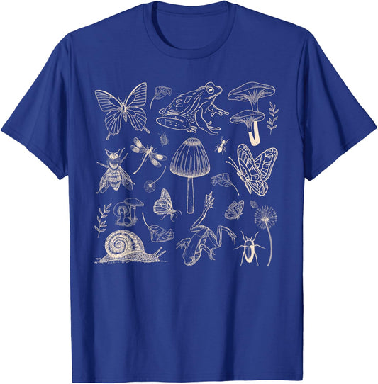 Cottagecore Aesthetic Frog Mushrooms Butterfly Snail Nature T-Shirt - T-Shirt | Royal