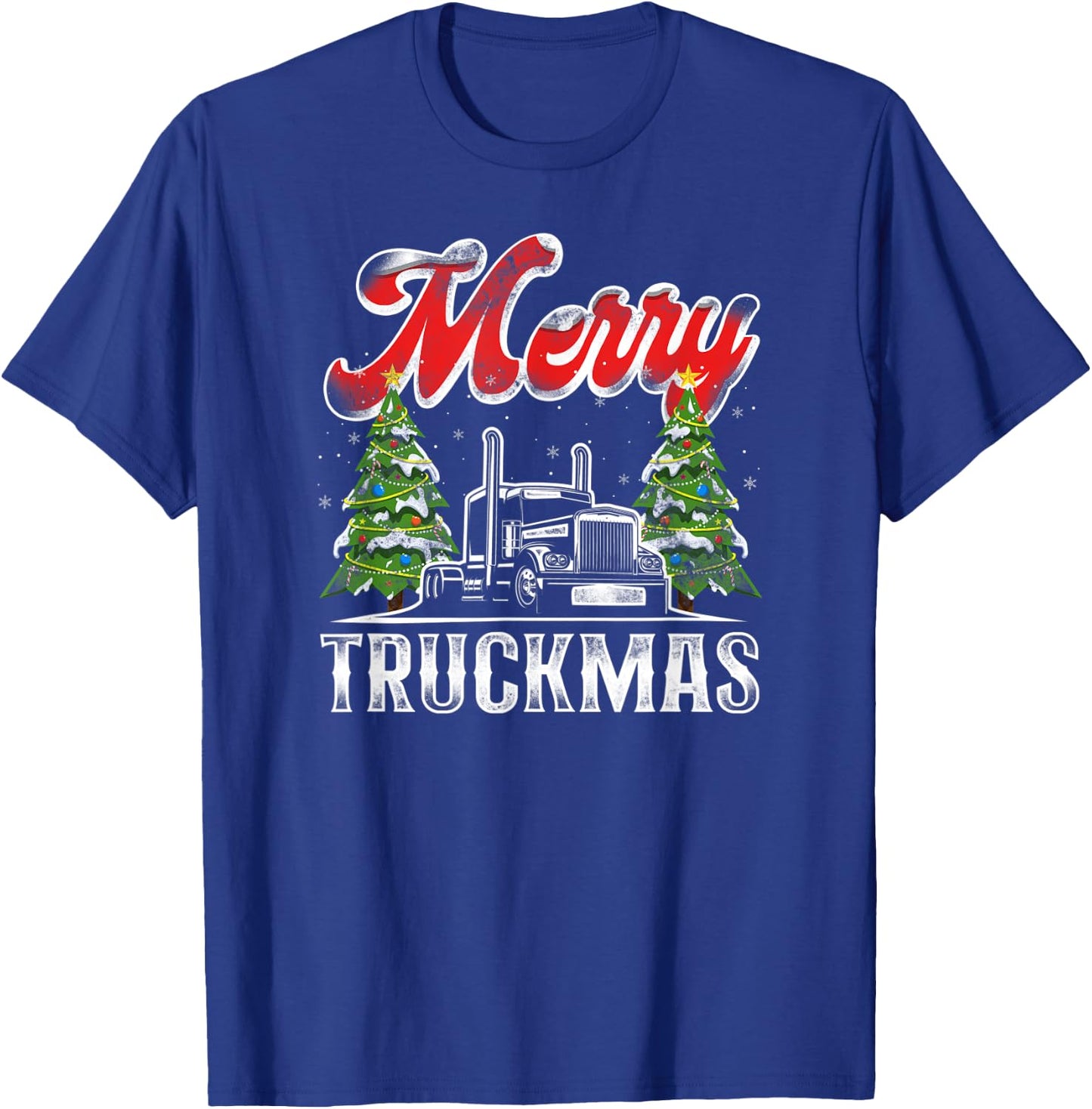 Trucker Truck Driver Christmas Pun Vintage Merry Truckmas T-Shirt - T-Shirt | Royal