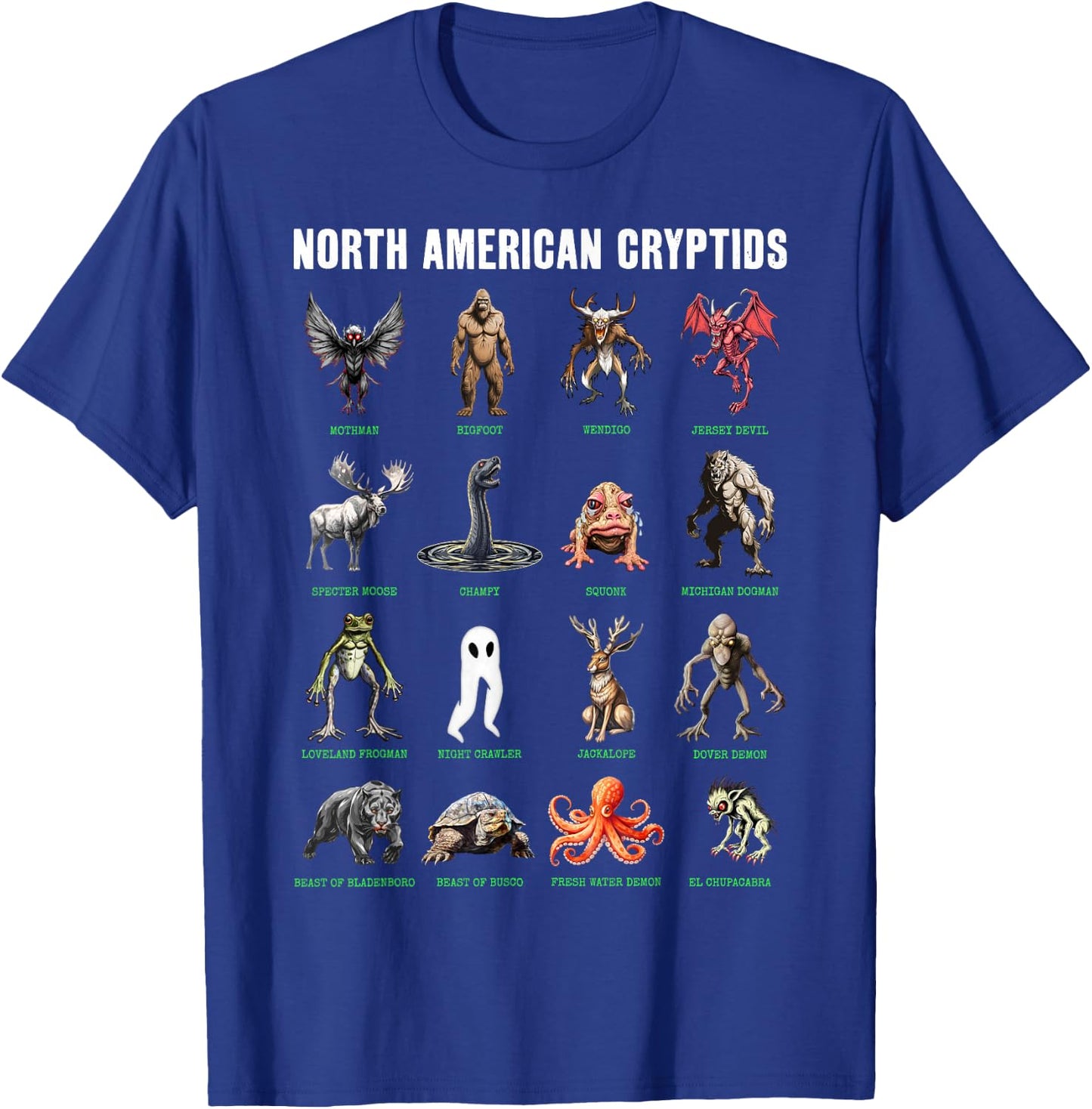 North American Cryptids Cryptozoology T-Shirt - T-Shirt | Royal