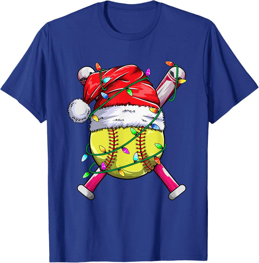 Santa Sports Design- Women Girls Christmas Softball Player T-Shirt - T-Shirt | Royal