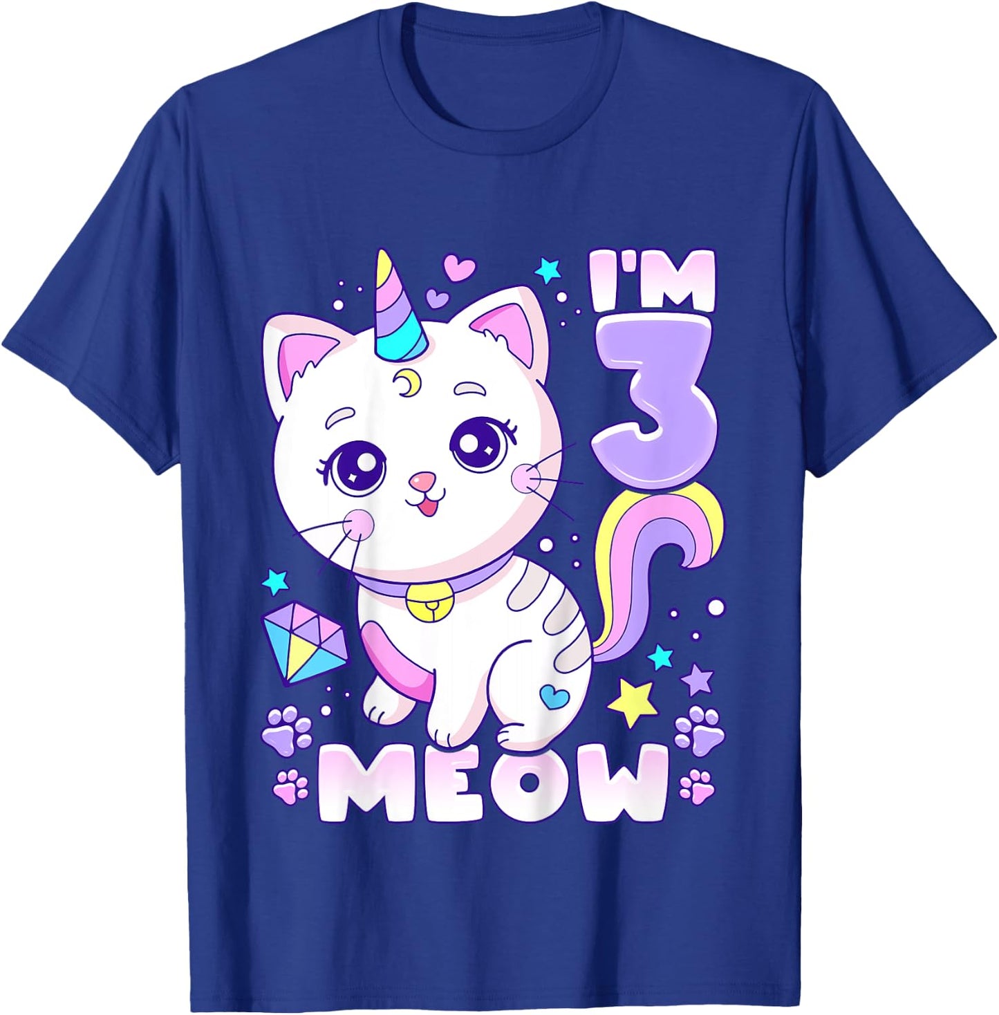 Birthday girl 3 years old, cat, unicorn, 3rd birthday T-Shirt - T-Shirt | Royal