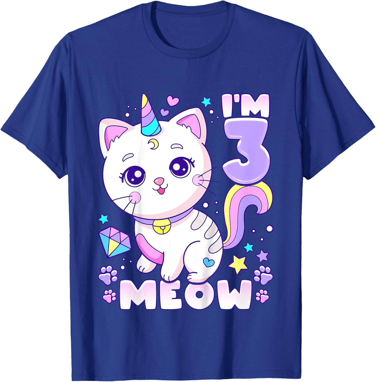 Birthday girl 3 years old, cat, unicorn, 3rd birthday T-Shirt - T-Shirt | Royal