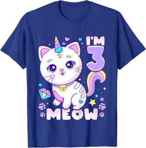 Birthday girl 3 years old, cat, unicorn, 3rd birthday T-Shirt - T-Shirt | Royal