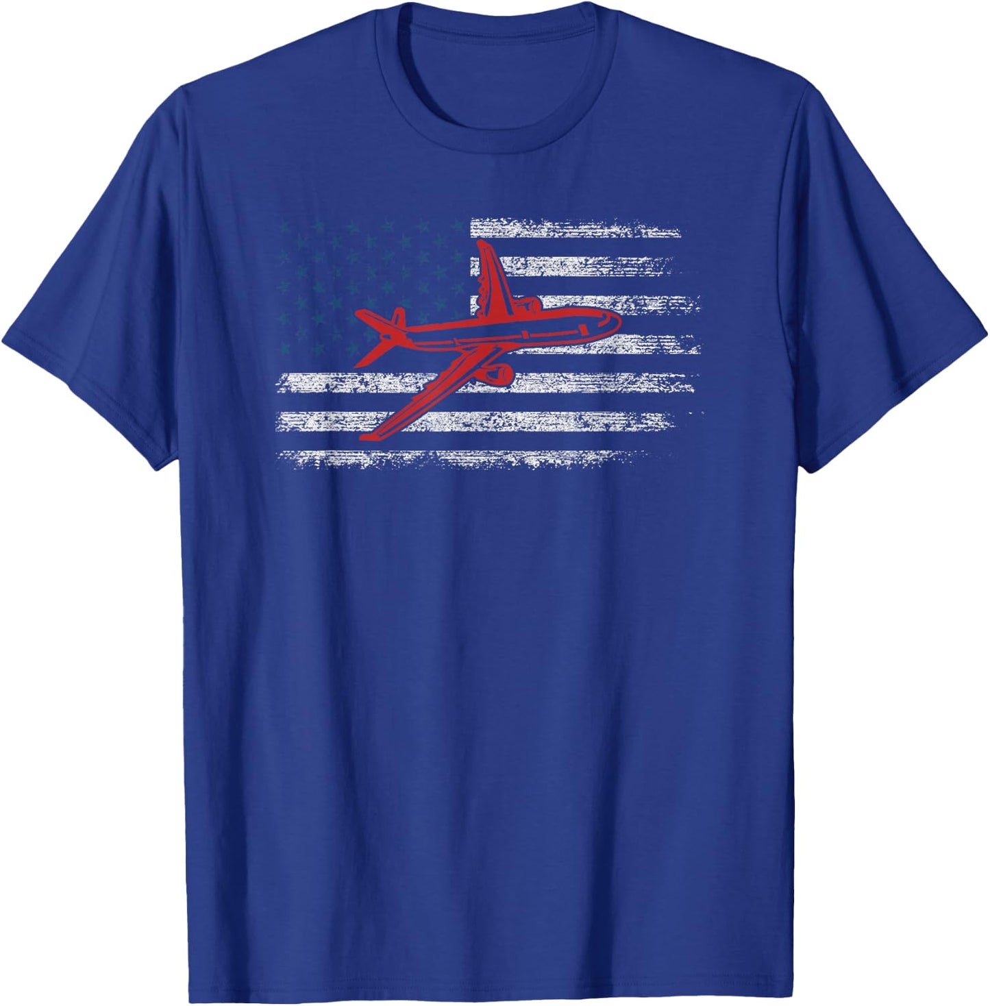 US Flag Airplane Patriotic American Pilot 4th of July T-Shirt - T-Shirt | Royal
