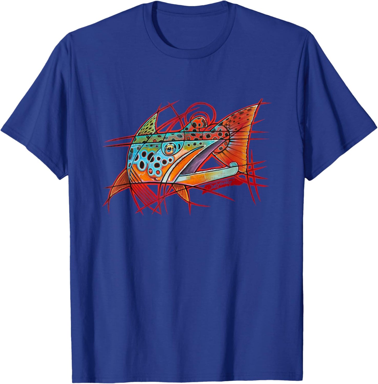 Cubist Brown Trout Fishing Derek DeYoung T-Shirt - T-Shirt | Royal